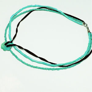 Multistrand Delicate Shell & Leather Blue Necklace